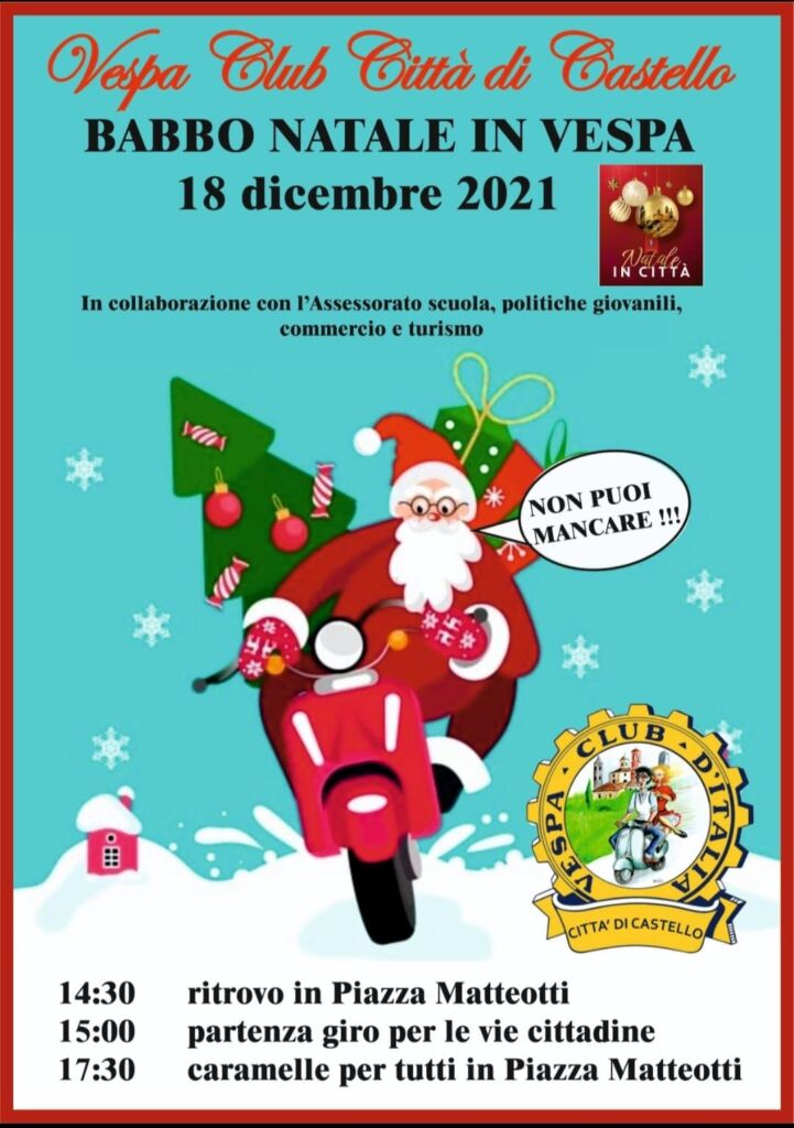 Natale in Città sabato in centro storico con babbi natale Vespa Club