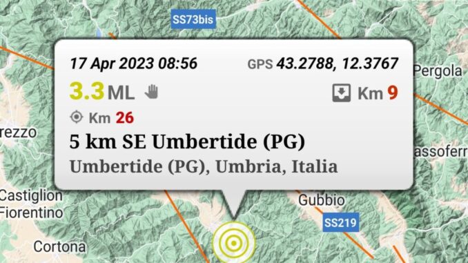 Nuova scossa di terremoto a Umbertide, di magnitudo 3.3