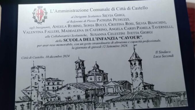 Targa d'encomio per il personale asilo Cavour di Città di Castello